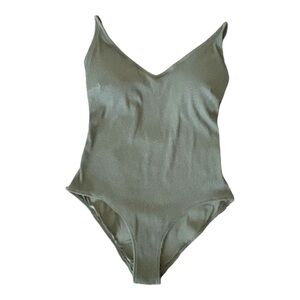 H&M Sage Green Ribbed Bodysuit M